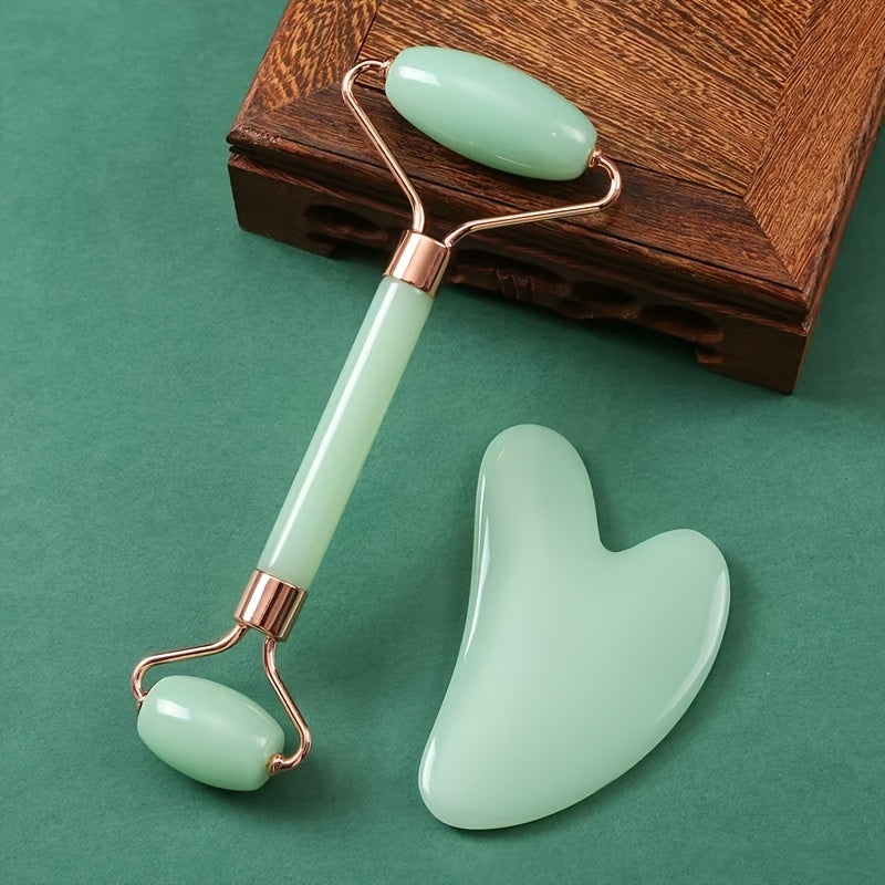 Pink Gua Sha Roller and Scraping Board Set for Face Beauty Massage