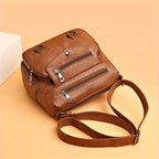 Retro Multi Pockets Crossbody Bag, Soft Faux Leather Bag