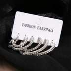 6-Piece Set Simple Hoop Earrings with Rhinestones