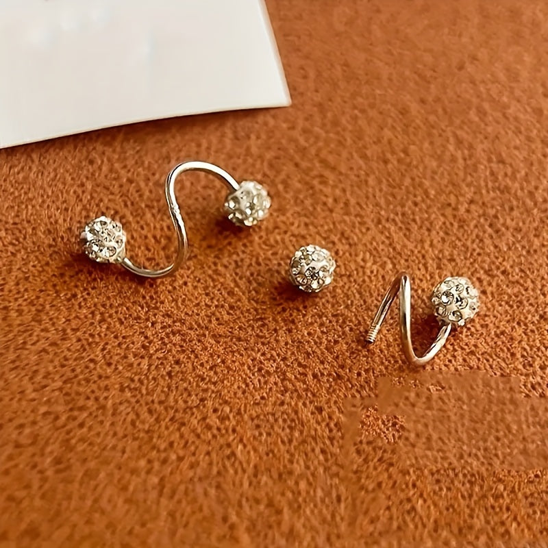 Luxury Spiral Rod Ball Stud Earrings with Rhinestone Inlay
