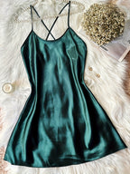 Womens Luxurious Satin Slip Dress Backless Design