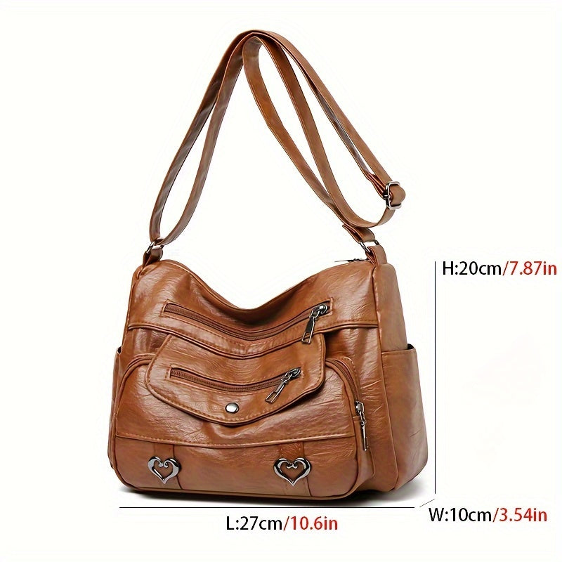 Retro Multi Pockets Crossbody Bag, Soft Faux Leather Bag