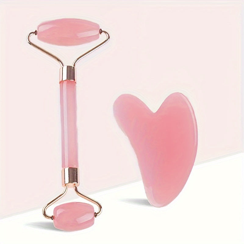 Pink Gua Sha Roller and Scraping Board Set for Face Beauty Massage