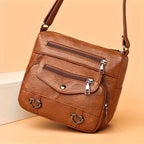 Retro Multi Pockets Crossbody Bag, Soft Faux Leather Bag