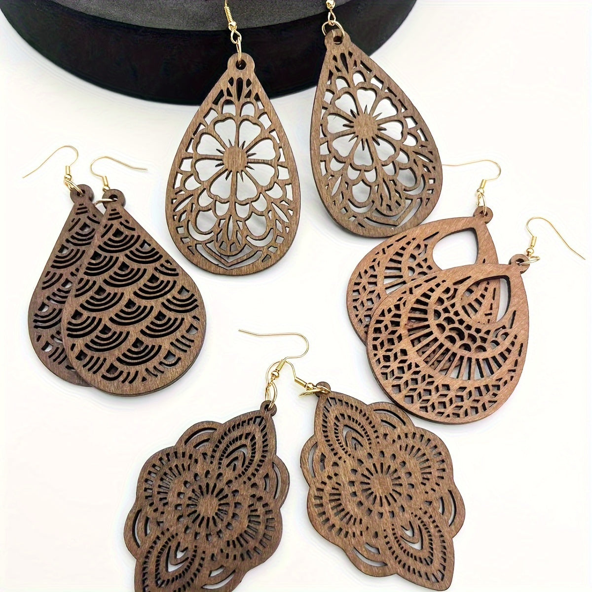 4 Pairs/ Set Vintage Carved Flower Pattern Jewellery