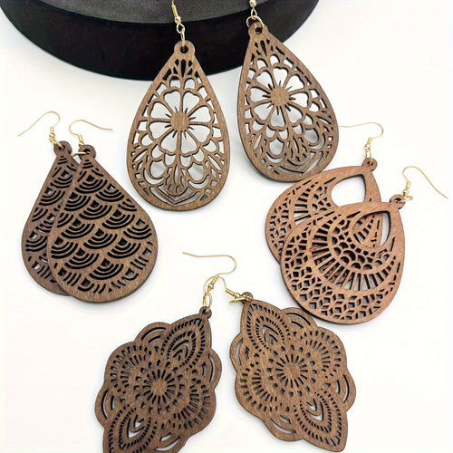 4 Pairs/ Set Vintage Carved Flower Pattern Jewellery