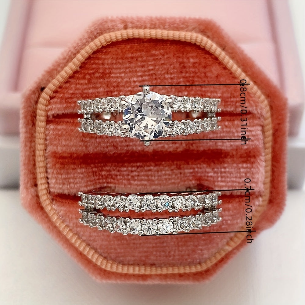 2pcs/set Bridal Synthetic Zirconia Rings