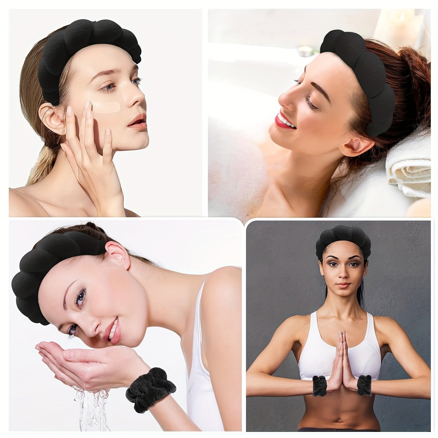 Set Spa Headband Wristband Set with Hair Claw Clips Skincare Headbands