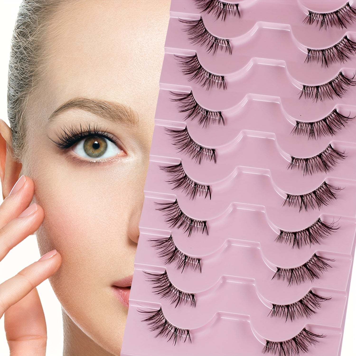 10 Pairs Thick Half Eyelashes 10mm Wispy Cat Eye Eyelashes