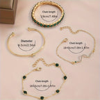 4 Elegant Green Faux Gemstone Rhinestone Bracelets