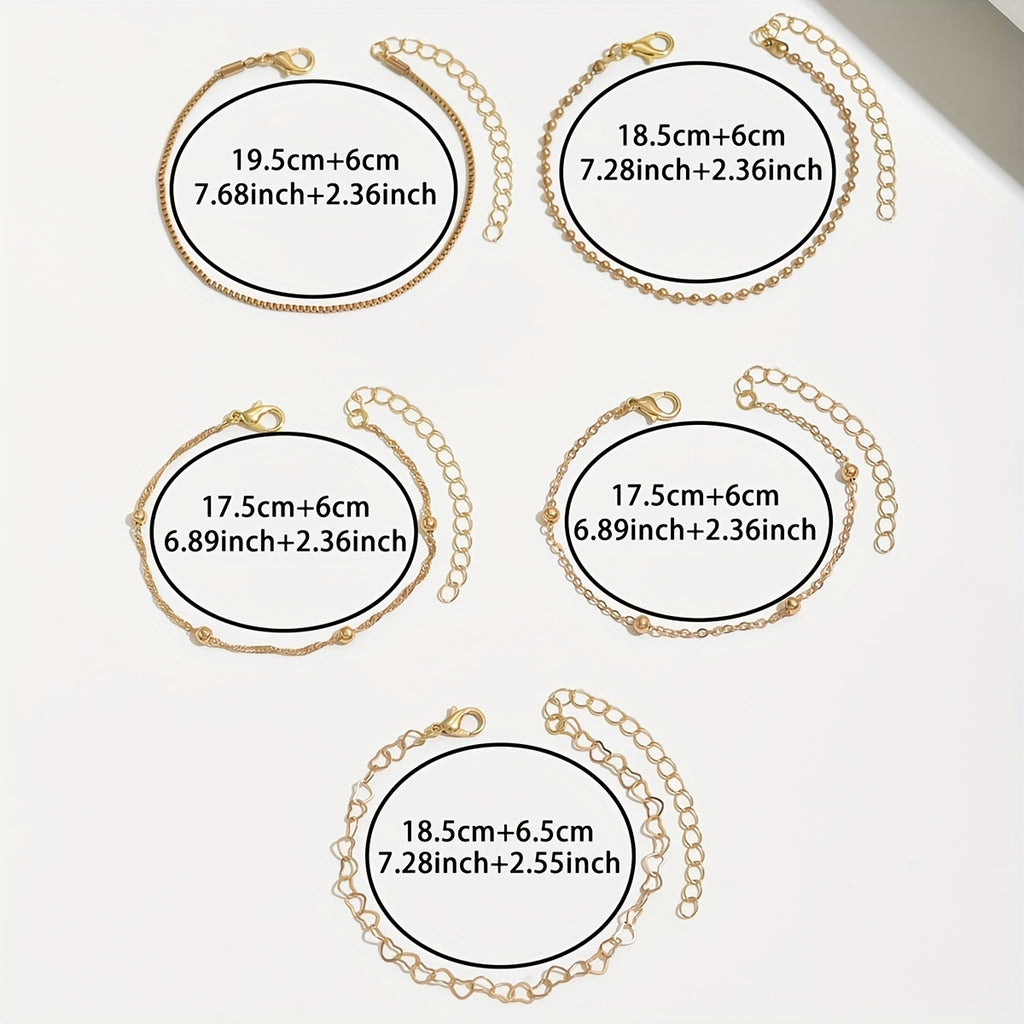 5pcs/set Simple Style Silver Thin Chain Bracelets