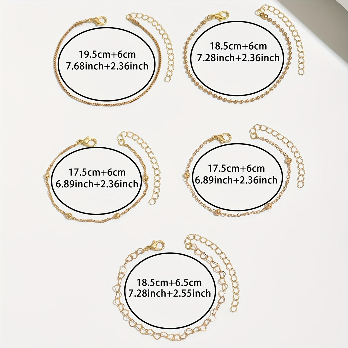 5pcs/set Simple Style Silver Thin Chain Bracelets