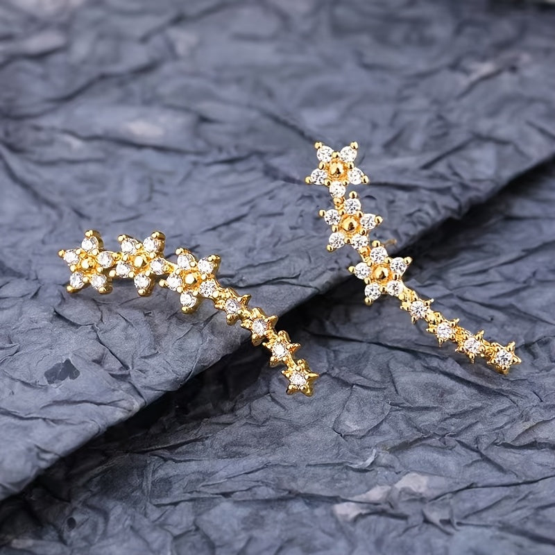 Stainless Steel Women'S Sequined Floral Earrings