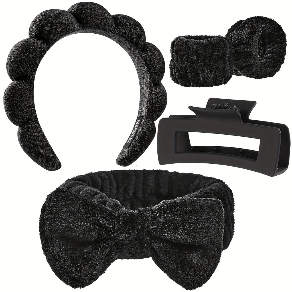 Set Spa Headband Wristband Set with Hair Claw Clips Skincare Headbands