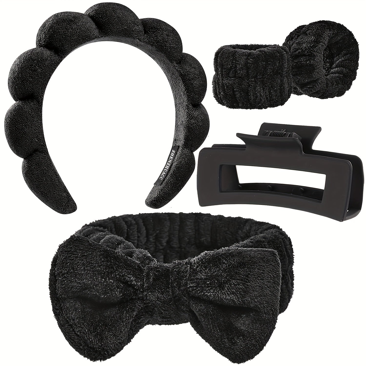 Set Spa Headband Wristband Set with Hair Claw Clips Skincare Headbands