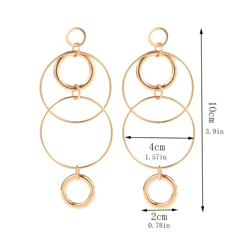 Long Geometric Round Earrings