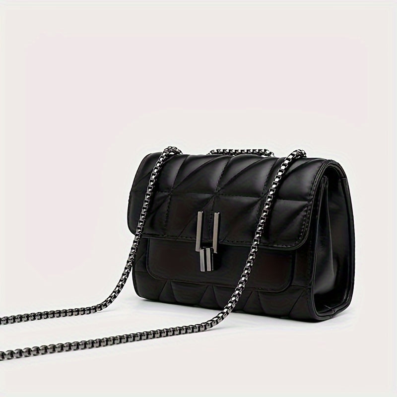 Elegant Faux Leather Shoulder Bag | Plaid Pattern, Chain Strap
