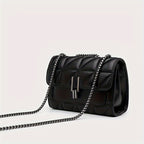 Elegant Faux Leather Shoulder Bag | Plaid Pattern, Chain Strap