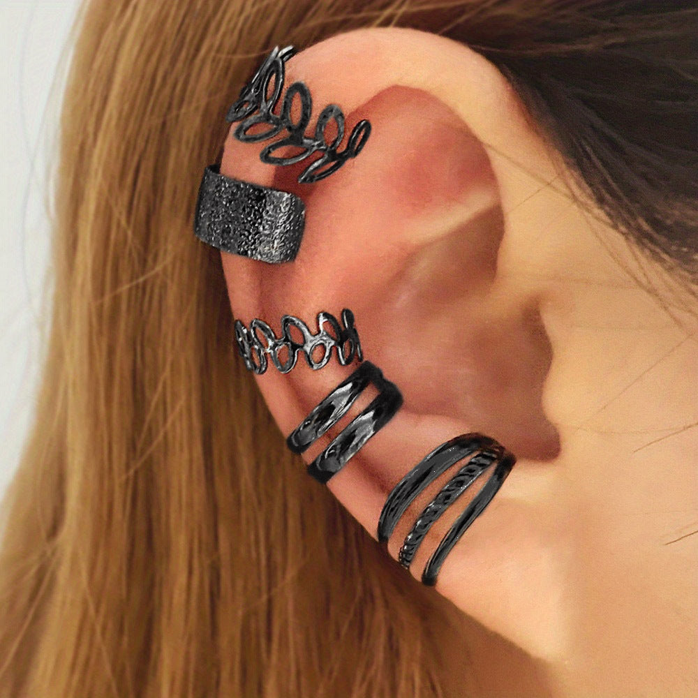 Hip Hop Y2K Style Leaf Cutout Ear Cuffs Set