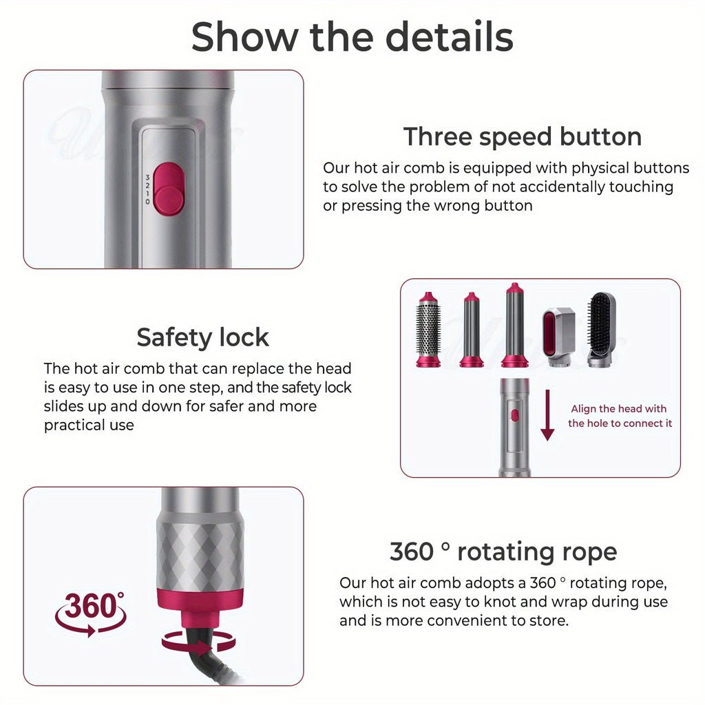 5 In 1 Hot Air Brush, Detachable Hair Styling Tool Kit