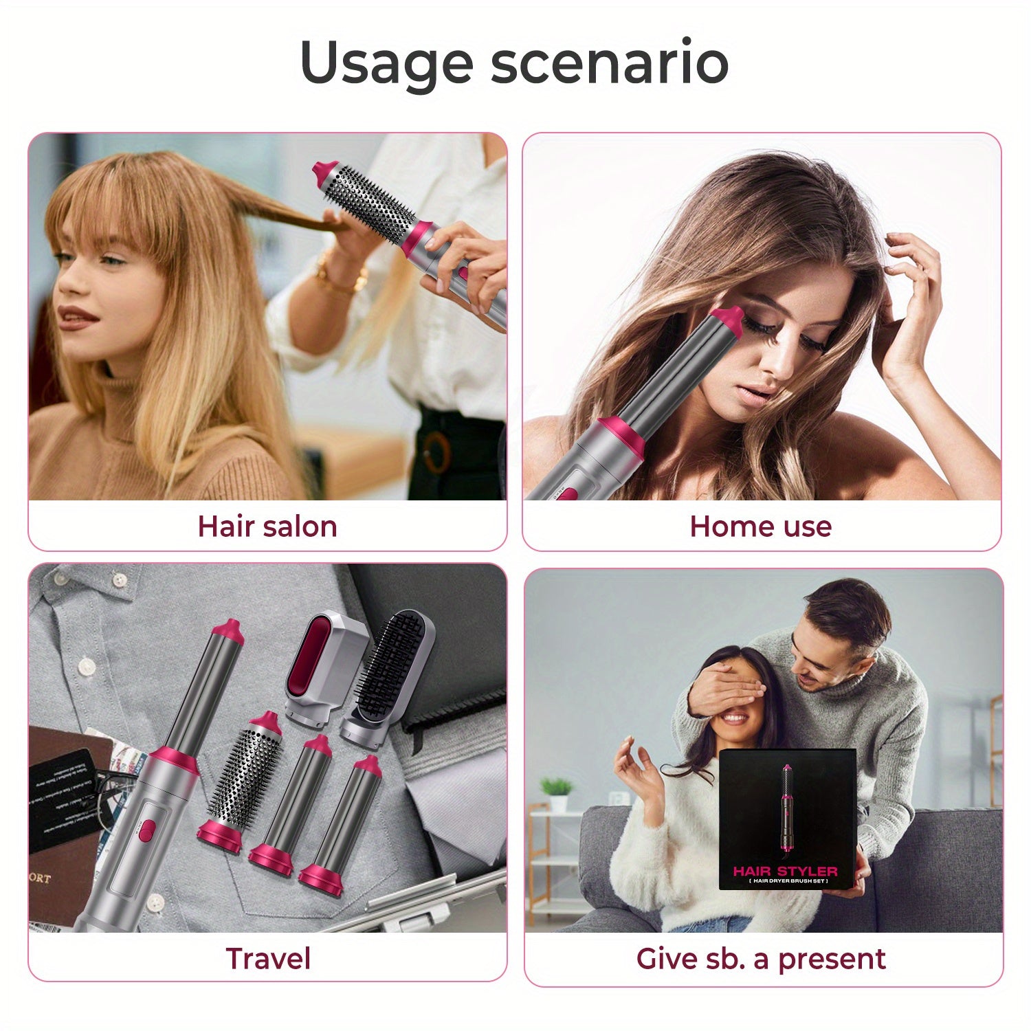 5 In 1 Hot Air Brush, Detachable Hair Styling Tool Kit