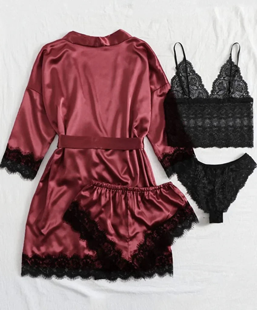 Women's Sexy Pajamas Nightgowns Lingerie Shorts 4-piece