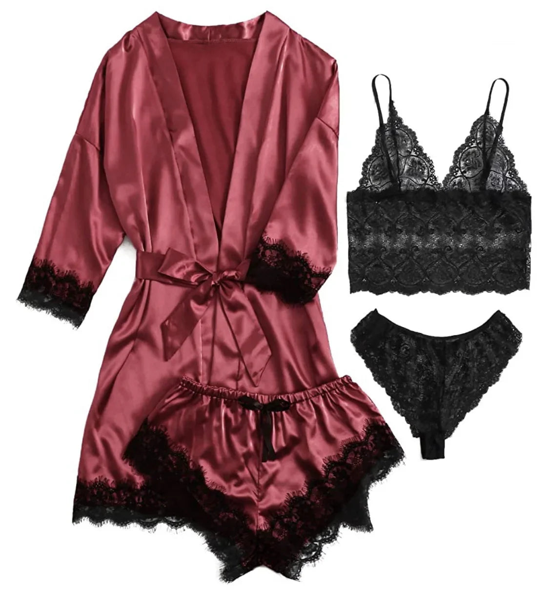 Women's Sexy Pajamas Nightgowns Lingerie Shorts 4-piece