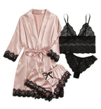 Women's Sexy Pajamas Nightgowns Lingerie Shorts 4-piece