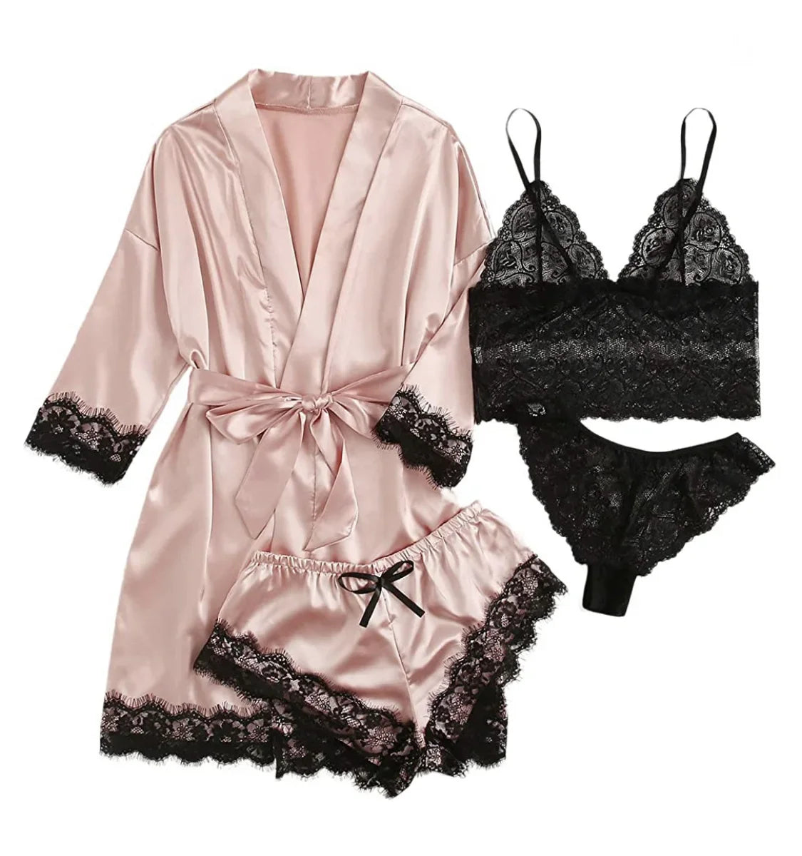 Women's Sexy Pajamas Nightgowns Lingerie Shorts 4-piece