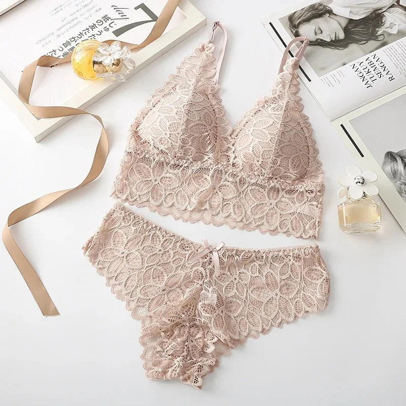 Lace Women Underwear Set Seamless Wire Free Bra Set