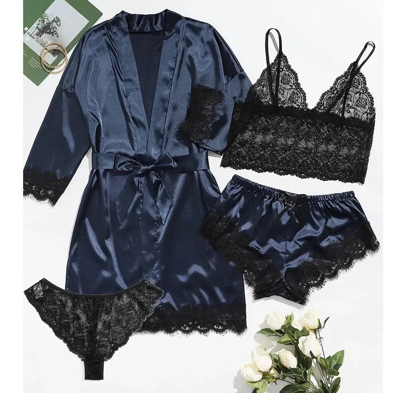 Women's Sexy Pajamas Nightgowns Lingerie Shorts 4-piece