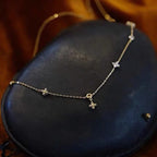 ANENJERY Inlaid Zircon Four-leaf Flower Chain Necklace.