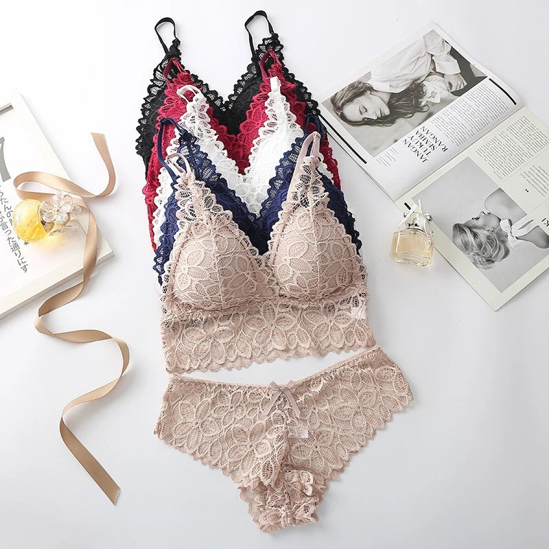 Lace Women Underwear Set Seamless Wire Free Bra Set
