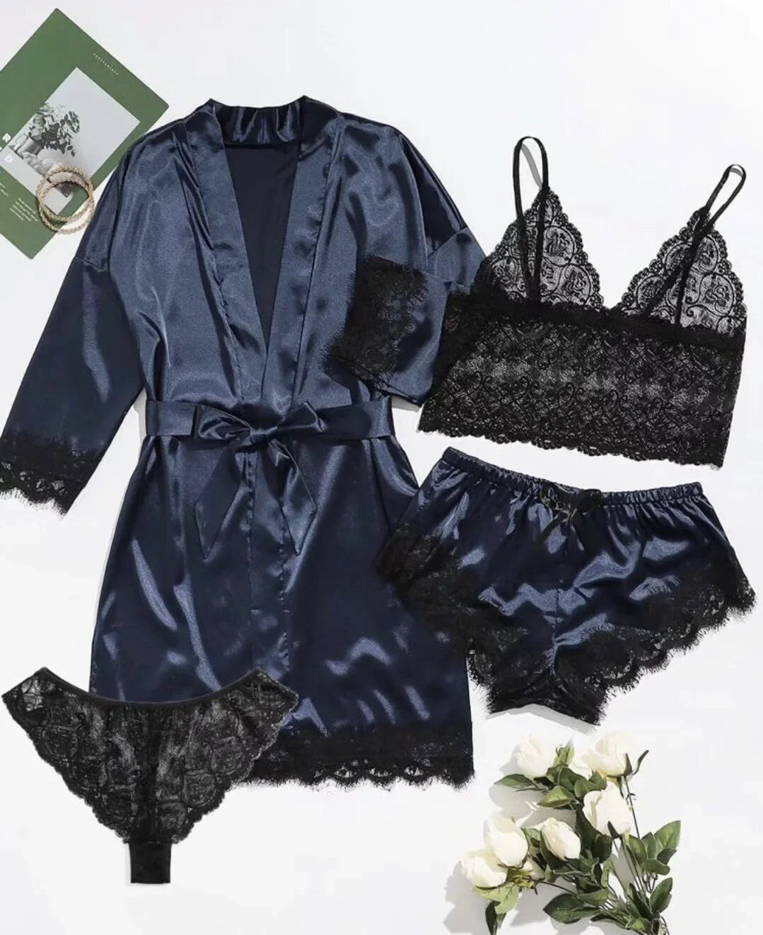 Women's Sexy Pajamas Nightgowns Lingerie Shorts 4-piece