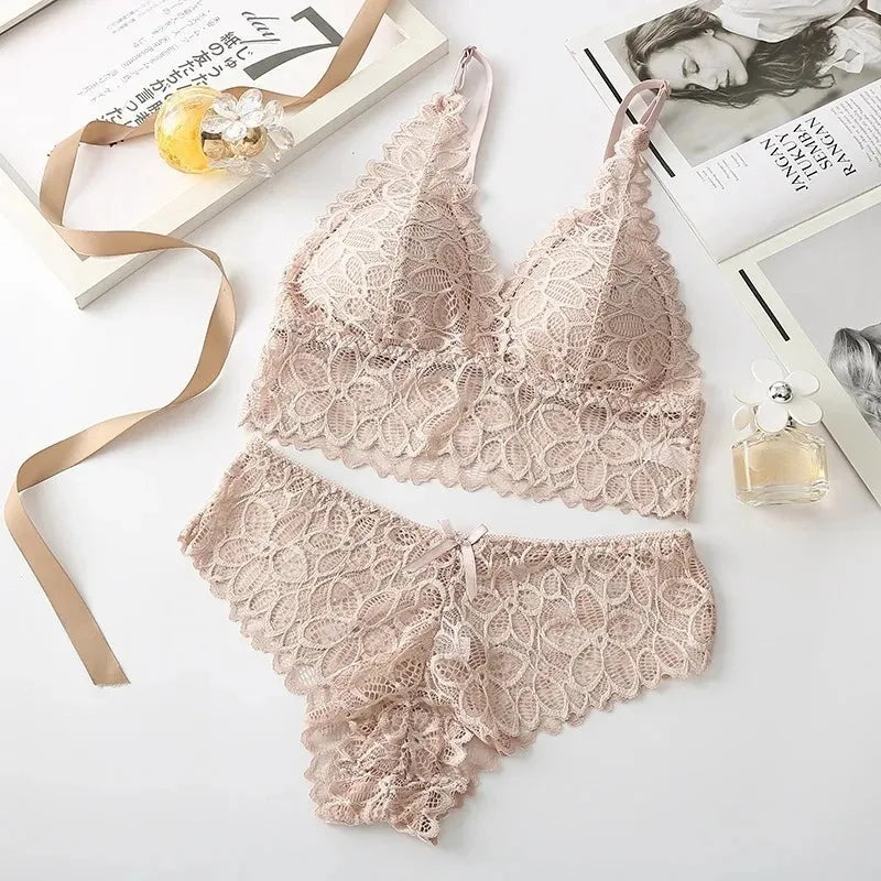 Lace Women Underwear Set Seamless Wire Free Bra Set