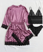 Women's Sexy Pajamas Nightgowns Lingerie Shorts 4-piece