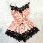Nightwear Lace Trim Satin Cami Top Pyjama Set