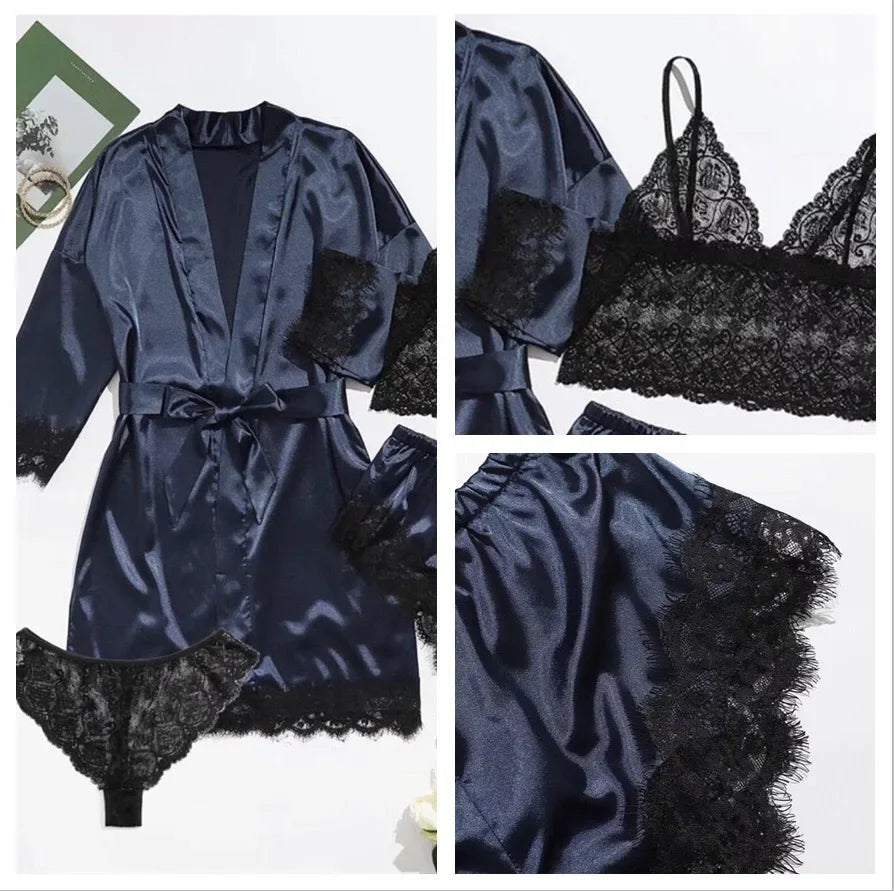 Women's Sexy Pajamas Nightgowns Lingerie Shorts 4-piece