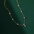 ANENJERY Inlaid Zircon Four-leaf Flower Chain Necklace.