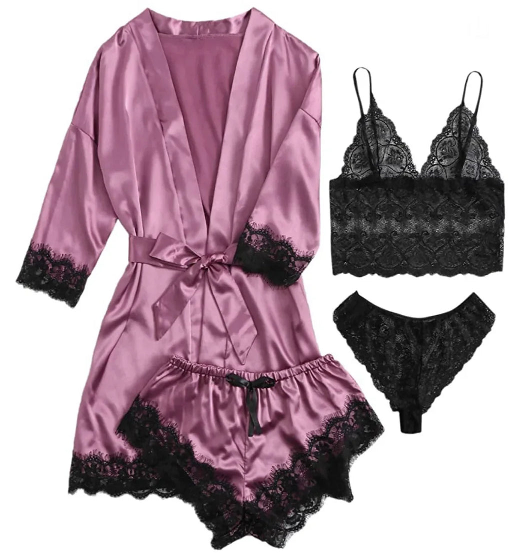 Women's Sexy Pajamas Nightgowns Lingerie Shorts 4-piece