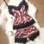 Nightwear Lace Trim Satin Cami Top Pyjama Set