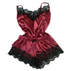 Nightwear Lace Trim Satin Cami Top Pyjama Set