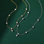ANENJERY Inlaid Zircon Four-leaf Flower Chain Necklace.