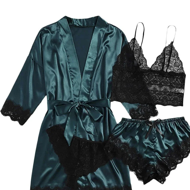 Women's Sexy Pajamas Nightgowns Lingerie Shorts 4-piece