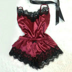 Nightwear Lace Trim Satin Cami Top Pyjama Set