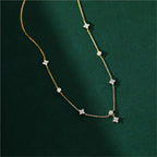 ANENJERY Inlaid Zircon Four-leaf Flower Chain Necklace.