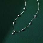ANENJERY Inlaid Zircon Four-leaf Flower Chain Necklace.