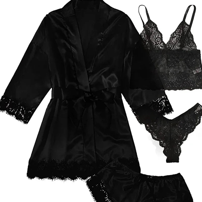 Women's Sexy Pajamas Nightgowns Lingerie Shorts 4-piece
