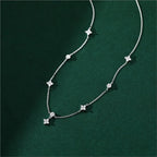 ANENJERY Inlaid Zircon Four-leaf Flower Chain Necklace.