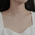 ANENJERY Inlaid Zircon Four-leaf Flower Chain Necklace.